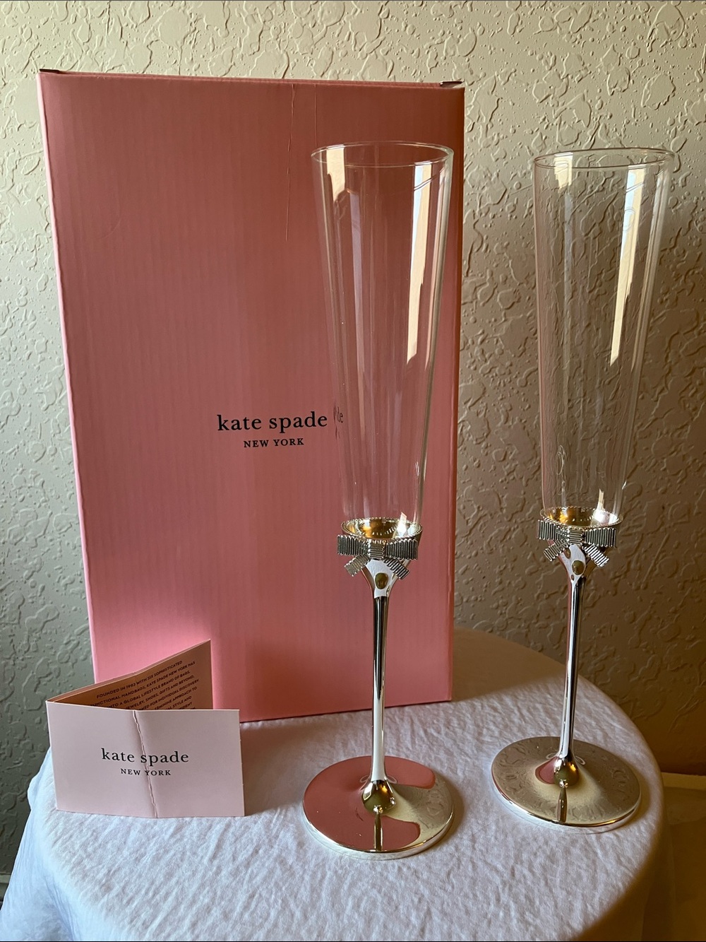 kate spade: “Grace Avenue” Silverplate Flute Pair Champagne Flutes- 6 oz